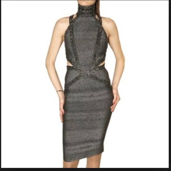 🐰 sale AUTHEN HERVÉ LÉGER - METALLIC MOCKNECK