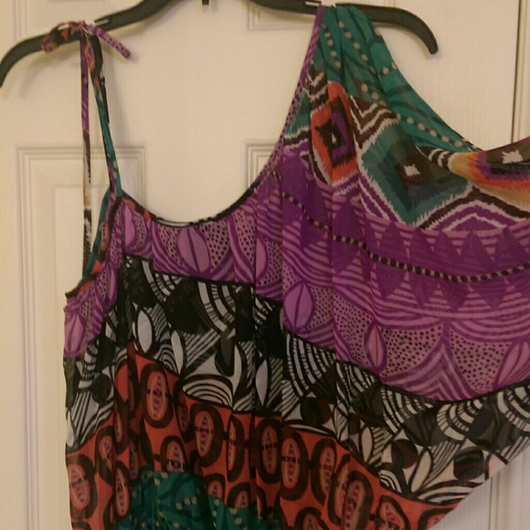 Pretty sheer colorful one shoulder blouse