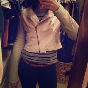 Cream vegan leather and cotton jacket