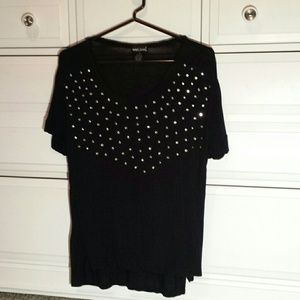 Black sequined scoop neck top