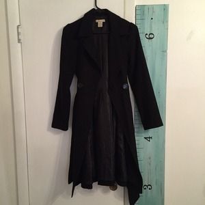 Long black trench coat with tie