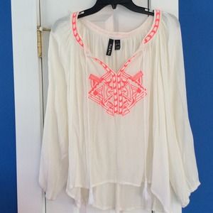 White Blouse with Pink Embroidery