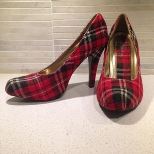 Red plaid heels