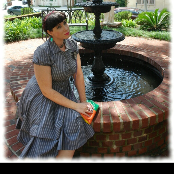 Grey pinstripe steampunk inspired button-up dress