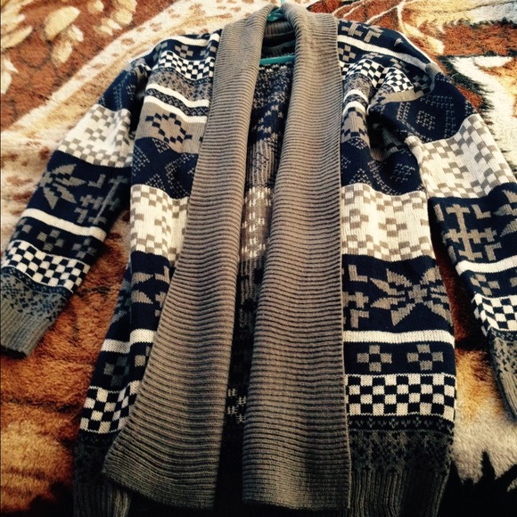 New gray, royal blue and white cardigan
