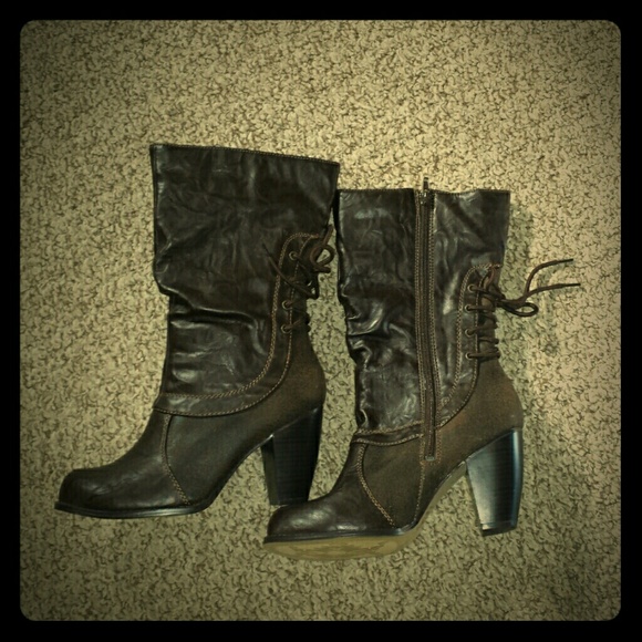 Brown lace back boots