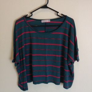 Dark Teal & Pink Striped Crop Top