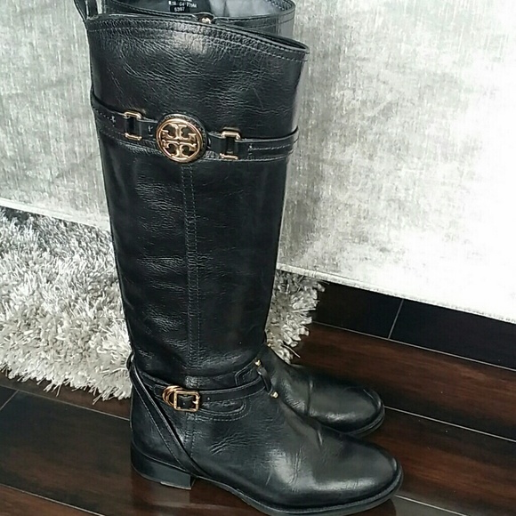 Tory Burch black leather knee high boots