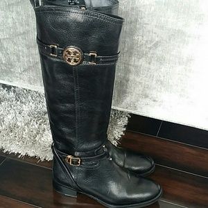 Tory Burch black leather knee high boots