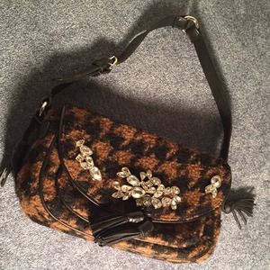 Fabric/leather handbag w diamond imitation