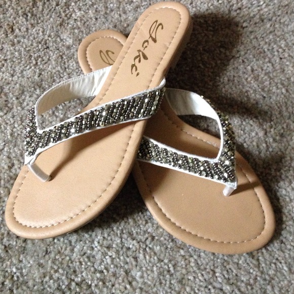 White and gold/pewter sandals NWOT