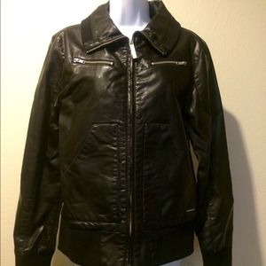 Nixon Distressed Black Faux Leather Jacket Large