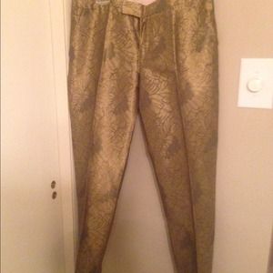 Anthropologie Jacquard gold brocade crop slim 8