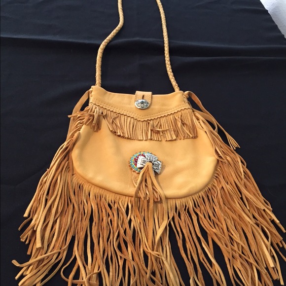 Handmade leather crossbody bag beading & ornaments