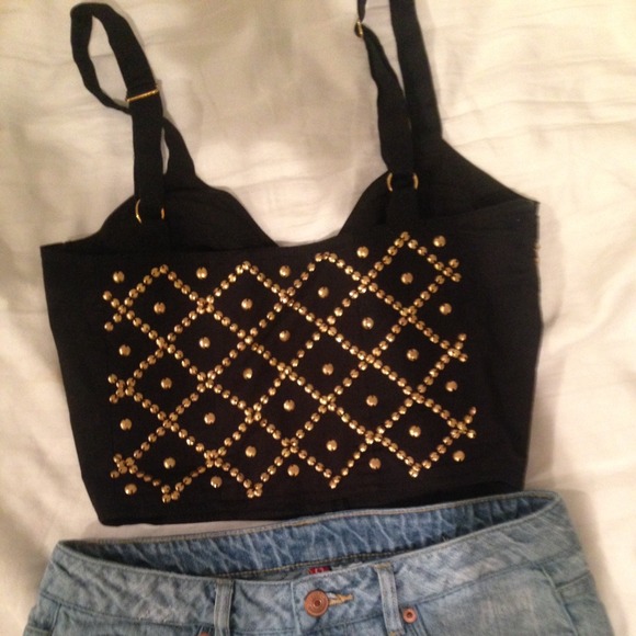Gold studded black crop top - Picture 3 of 3