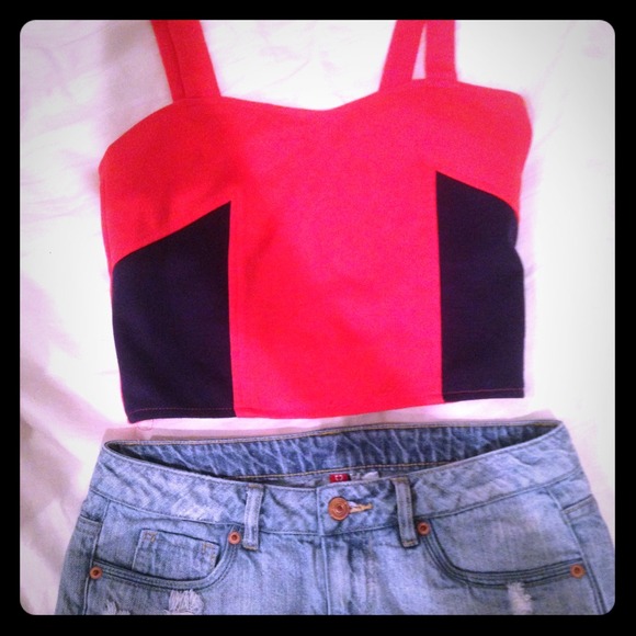 Pink and blue Crop top Shirt