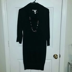 3/4 sleeve black cowl neck sweater dress