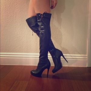 leather knee high heel boots