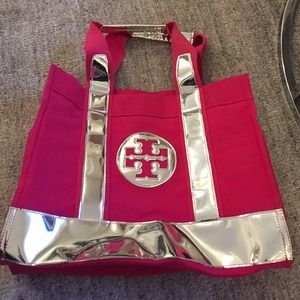 Pink and Silver Tory Burch Tote