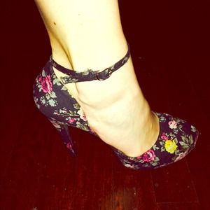Black & Floral Strap Heels