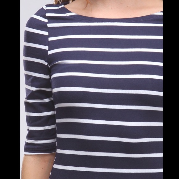 Navy & White Striped Dress 3/4 Sleeve Mini, NEW - Picture 4 of 4