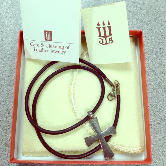 James Avery Hammered Cross & Blk leather cord