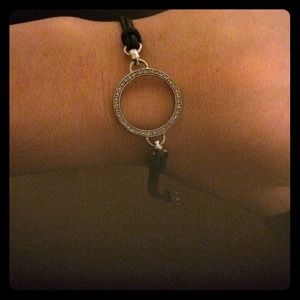 Diamond circle and leather strap bracelet