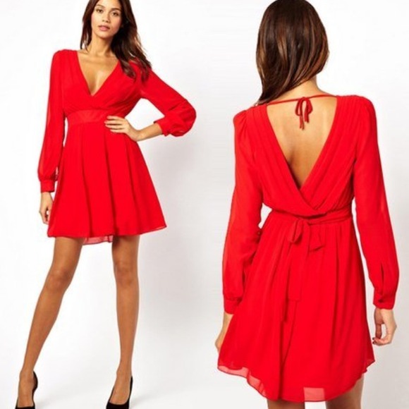 High waist red white or black chiffon dress