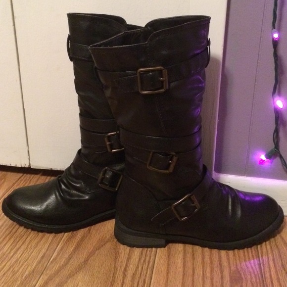 Black Biker Boots With Buckles