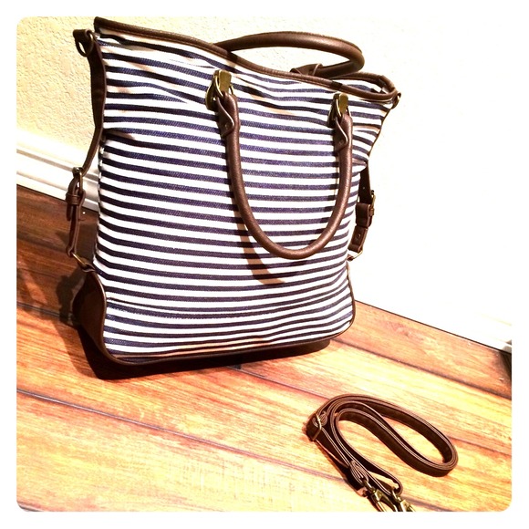 Large nautical blue & white striped bag /purse