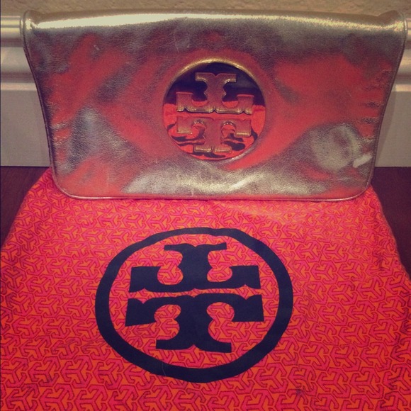 Tory burch metallic clutch