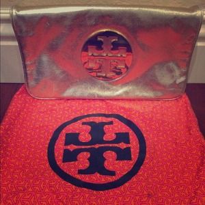 Tory burch metallic clutch