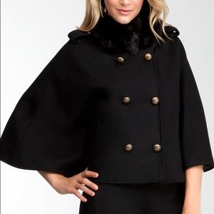Bebe Black Cape with Fur Collar