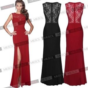 Red Sexy Evening Formal Party Gown Lace Dress