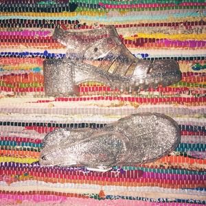 glitter heeled jelly shoes