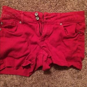 Red denim shorts