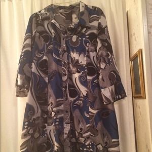 Blue and silver patterned retro style dress XL