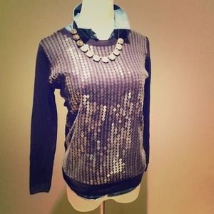 SOLD The Limited NWOT clear sequin navy sweater XS
