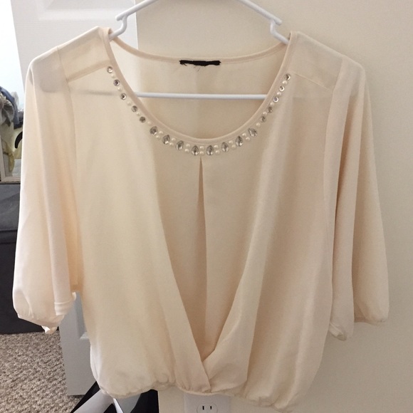 Sheer chiffon blouse with gem stone neckline - Picture 2 of 4
