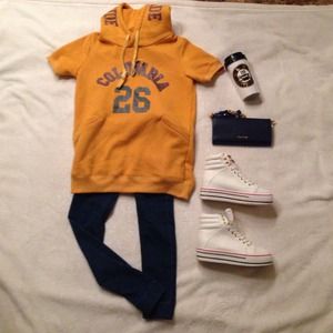 Yellow short sleeve hoodie/skirt