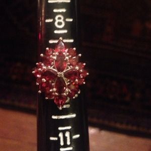 Reduced! Sterling silver red stone cluster ring!