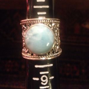 Sterling Silver Flower Band with Blue Stone