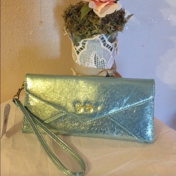 Metallic mint Jessica Simpson wristlet