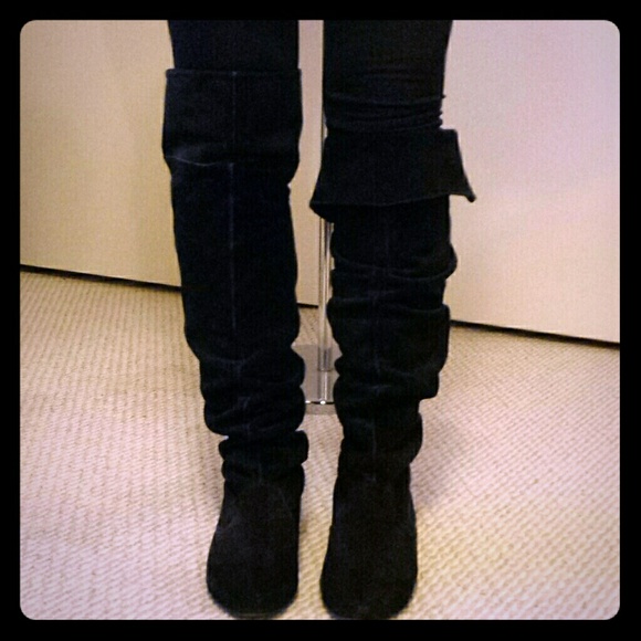 Jessica Simpson Black Suede Slouched Boots