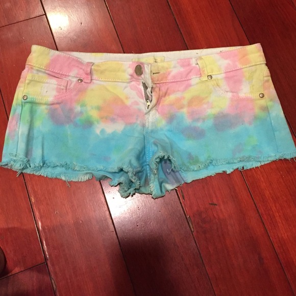 Rainbow tie dye denim shorts