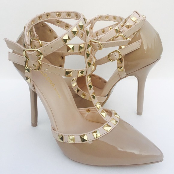 Nude studded heels