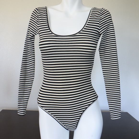American Apparel Tops - Double U-Neck bodysuit (striped) NEW
