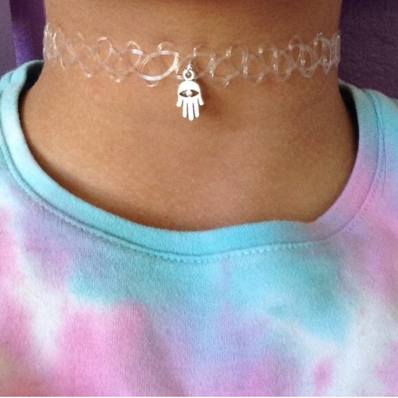 Clear Tattoo Chokers Clear Hamsa Hand Tattoo Choker