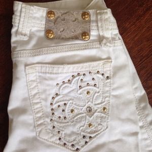 White & Gold Miss Me Brand Jeans