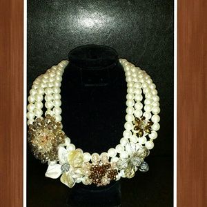 5 strand pearl embellished necklace
